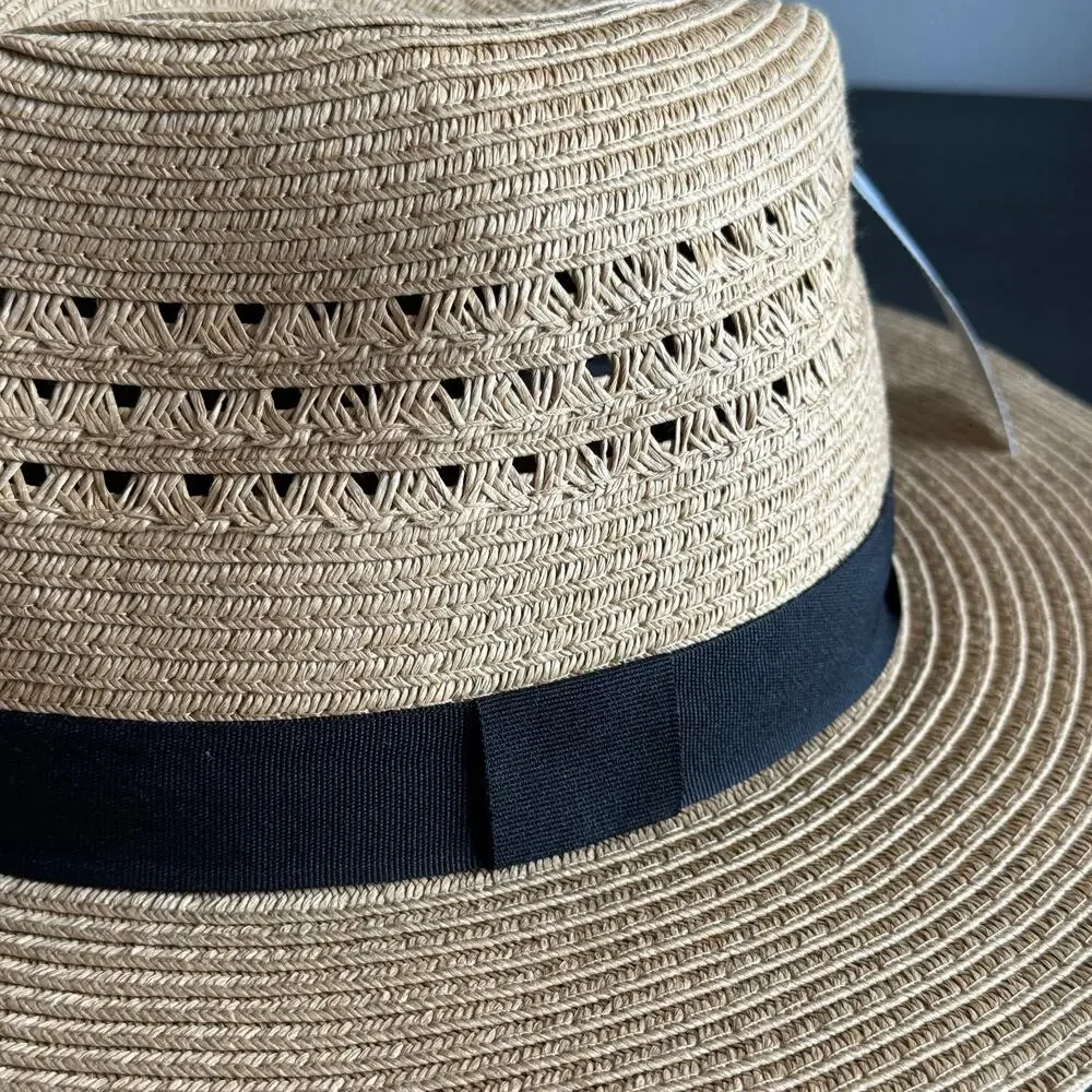 Eddie Bauer Packable Straw Hat L/XL Wide Brim Sun Hat Floppy Travel Beach NWT - Picture 2 of 10